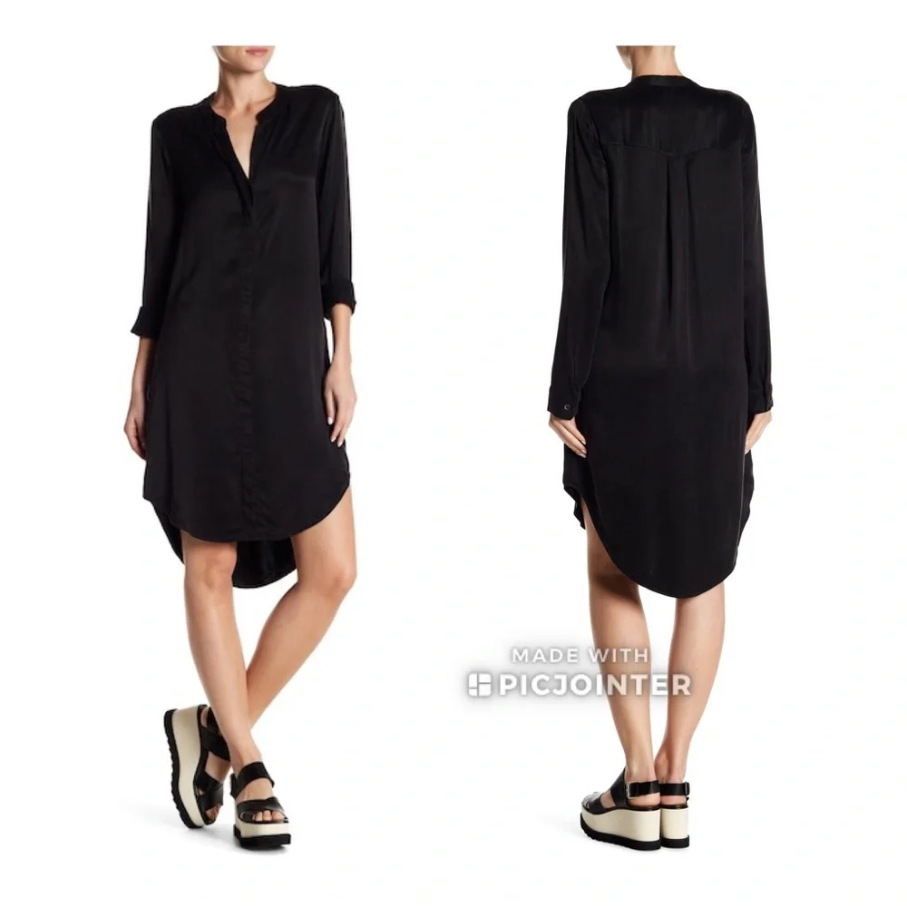 Splendid Hi-Lo Shirt Dress XS Black Tunic Cupro Button Down